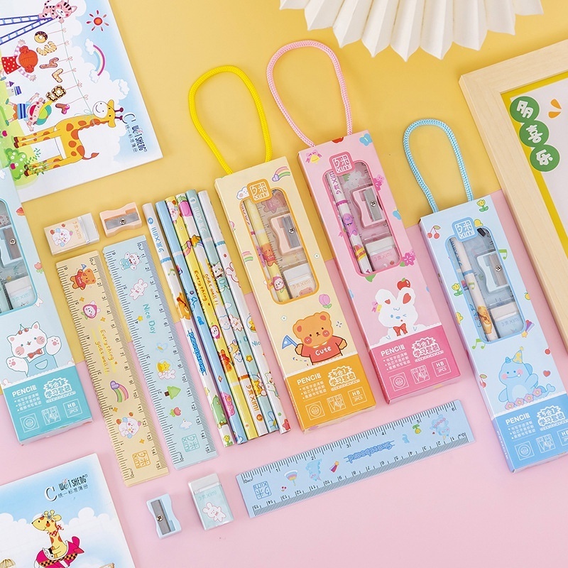 Kindergarten Elementary School Stationary Set 5pcs Cute Stationary Supplies Children's Day Present Creative Stationery Set