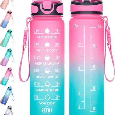 2023 custom Wholesale 1L BPA FREE Gradient Color Motivational Gym Fitness Sports Tritan Water Bottle