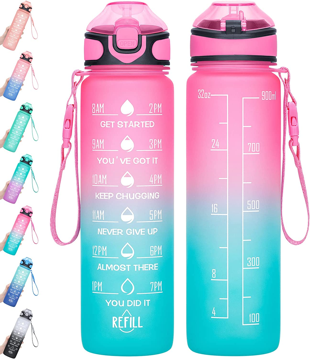 2023 custom Wholesale 1L BPA FREE Gradient Color Motivational Gym Fitness Sports Tritan Water Bottle