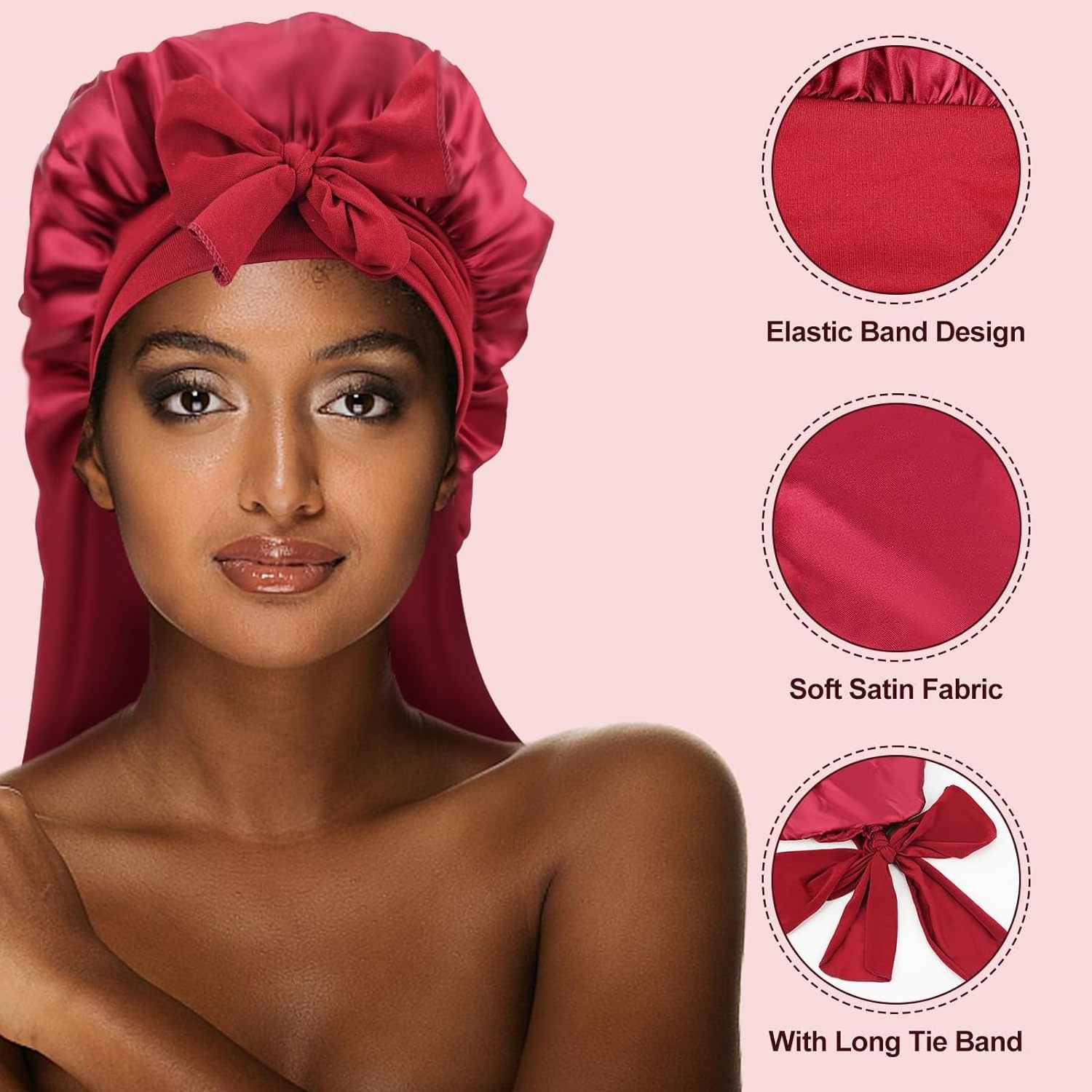 Adjustable Women Wide Band Sleep Night Cap Braid Silk Satin Lined Designer Hair Bonnets With Long Ties