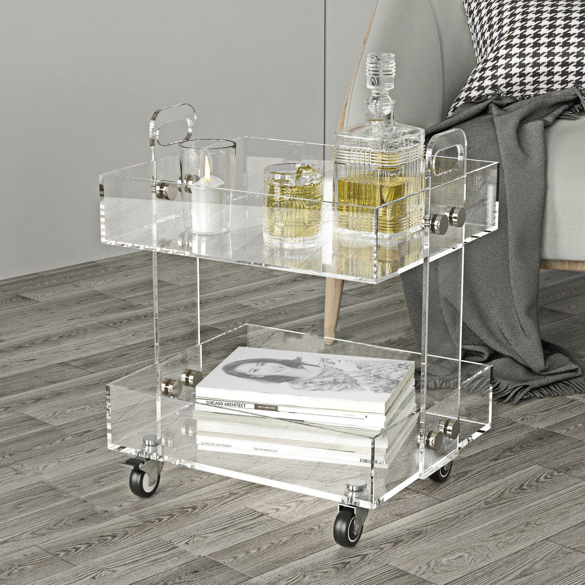 A Few Small Carts by the Sofa Multiple-layer with Wheels Movable Storage Shelves Acrylic Living Room Balcony Corner Table