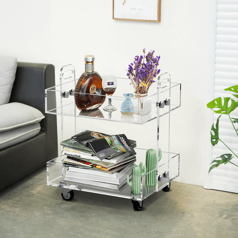 A Few Small Carts by the Sofa Multiple-layer with Wheels Movable Storage Shelves Acrylic Living Room Balcony Corner Table