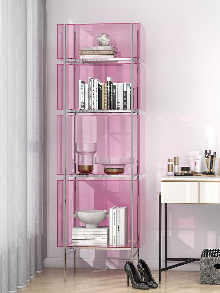 Stainless Steel Bookshelf Multi-layer Storage Rack Small Household Display Rack Acrylic Nordic Style Combination Bookshelf