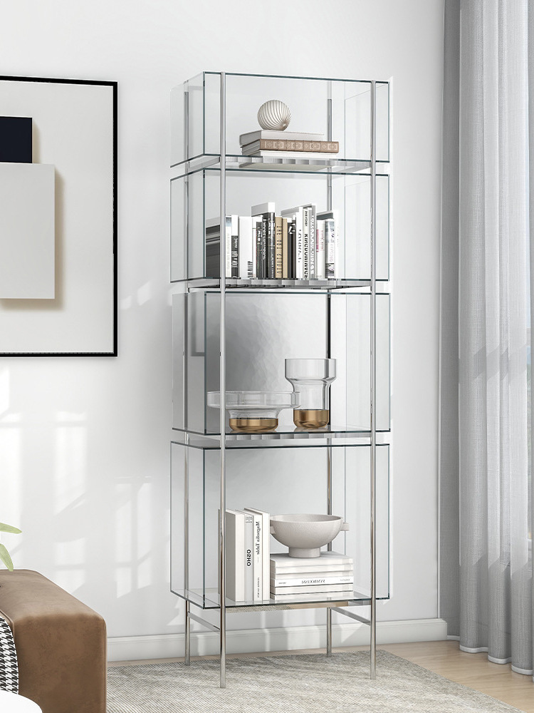 Stainless Steel Bookshelf Multi-layer Storage Rack Small Household Display Rack Acrylic Nordic Style Combination Bookshelf