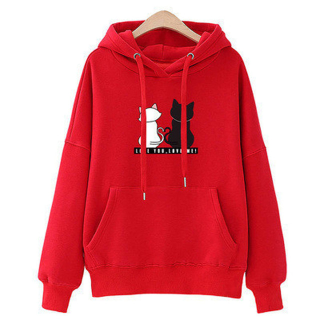 Streetwear Hoodies Women Sweatshirt Autumn Long Sleeve Hoody Harajuku Cute Cat Print Sweatshirts Sudadera Mujer Cartoon Hoodie