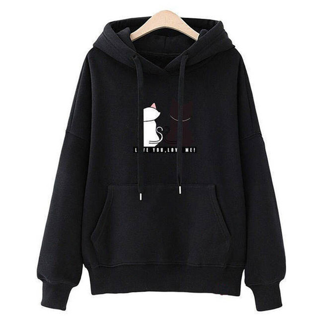 Streetwear Hoodies Women Sweatshirt Autumn Long Sleeve Hoody Harajuku Cute Cat Print Sweatshirts Sudadera Mujer Cartoon Hoodie