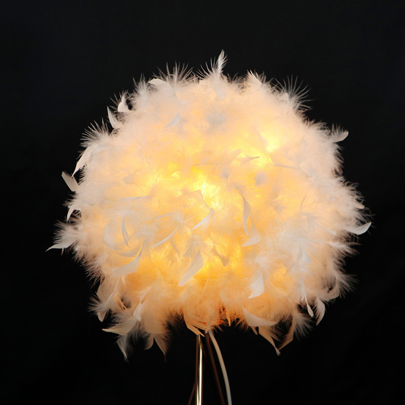 Hot Sale Modern Cute Fancy Pink Bedroom Bedside Side Feather Table Lamp For Living Room