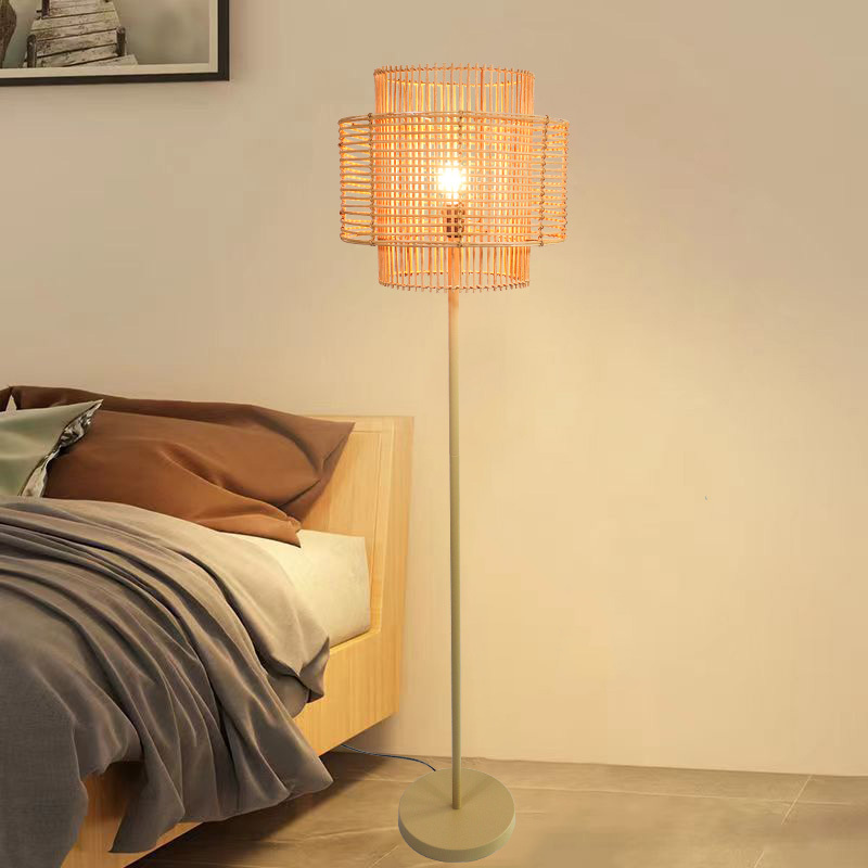 Modern Retro Simple Cylinder Shaped Homemade Floor Standing Lights Rattan Lamp Shades Circle Ceiling Lampshade Cheap