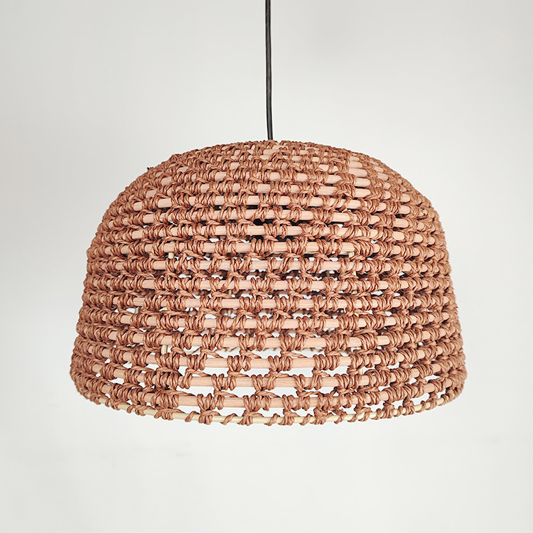 Handmade Hanging Ceiling Light Paper Rope Woven Rattan Lampshade Living Room Bedroom Dining Room