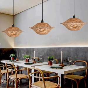 Restaurant Dining Decorative Kitchen Woven Round Basket Rattan Lamp Shade Bamboo Lampshade For Chandelier Hanging Lamp