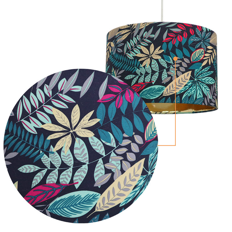 Free Samples Wholesale Dark Colored Leaves Pattern Round Fabric Lampshades Table Lamp Shade