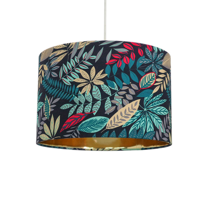 Free Samples Wholesale Dark Colored Leaves Pattern Round Fabric Lampshades Table Lamp Shade