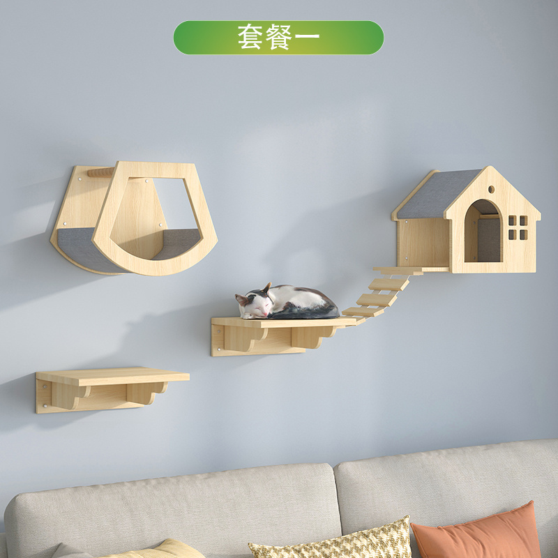 Hot sales wood tree cat wall shelves cat hammock and cat wall platform furniture for climbing