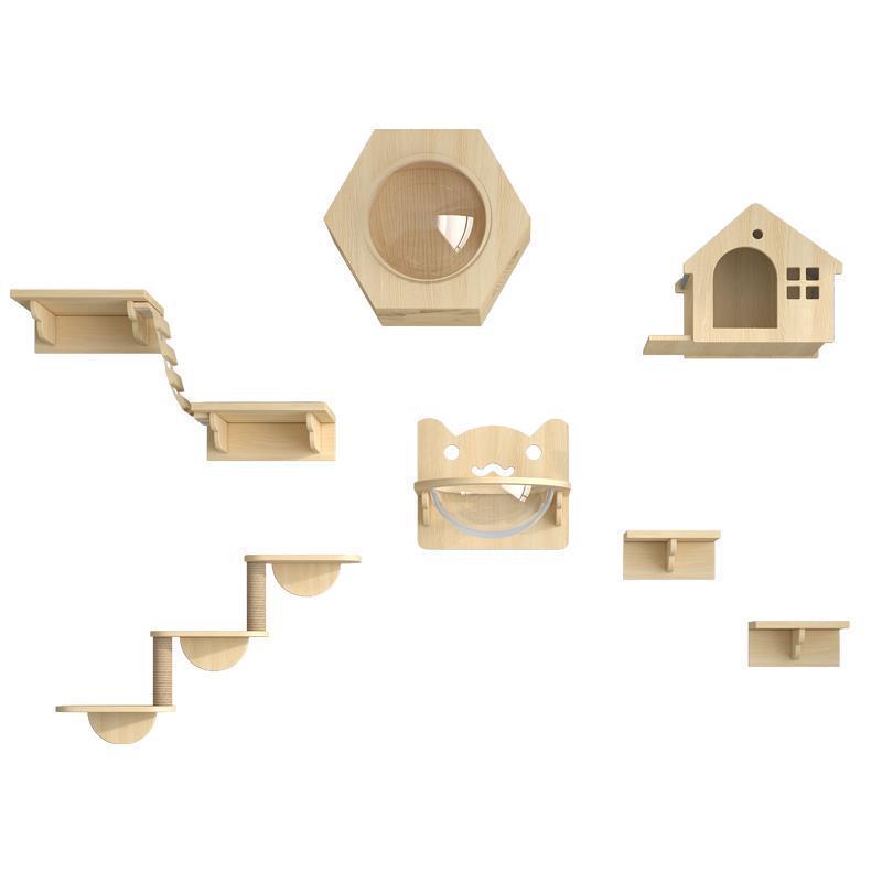 Hot sales wood tree cat wall shelves cat hammock and cat wall platform furniture for climbing