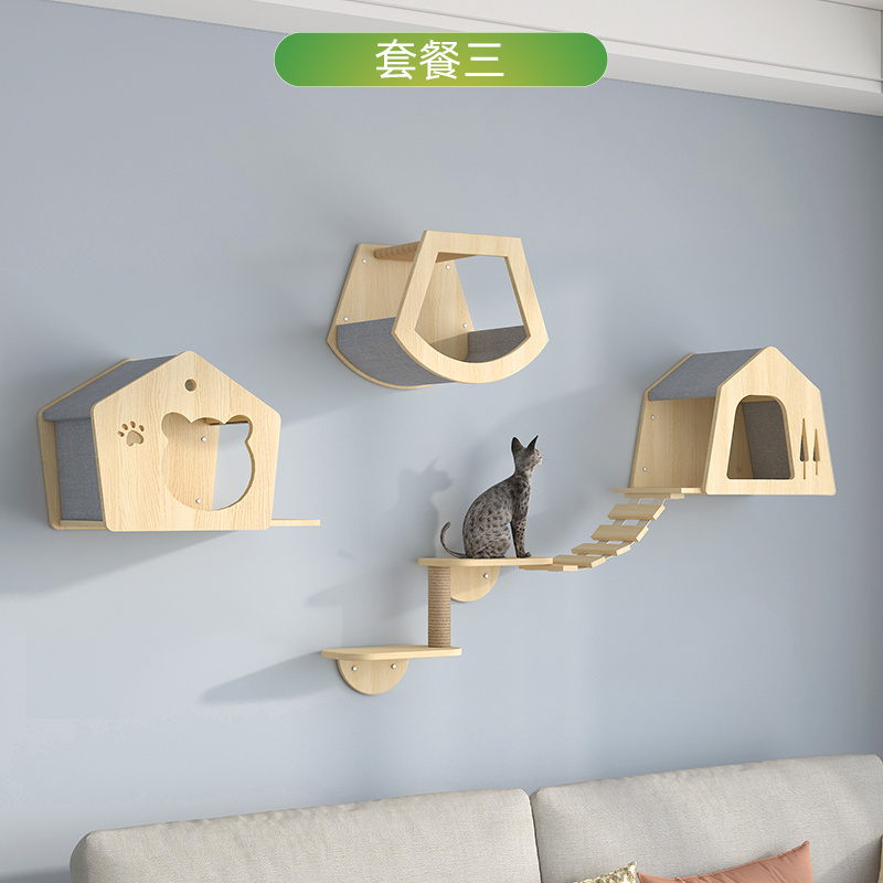 Hot sales wood tree cat wall shelves cat hammock and cat wall platform furniture for climbing