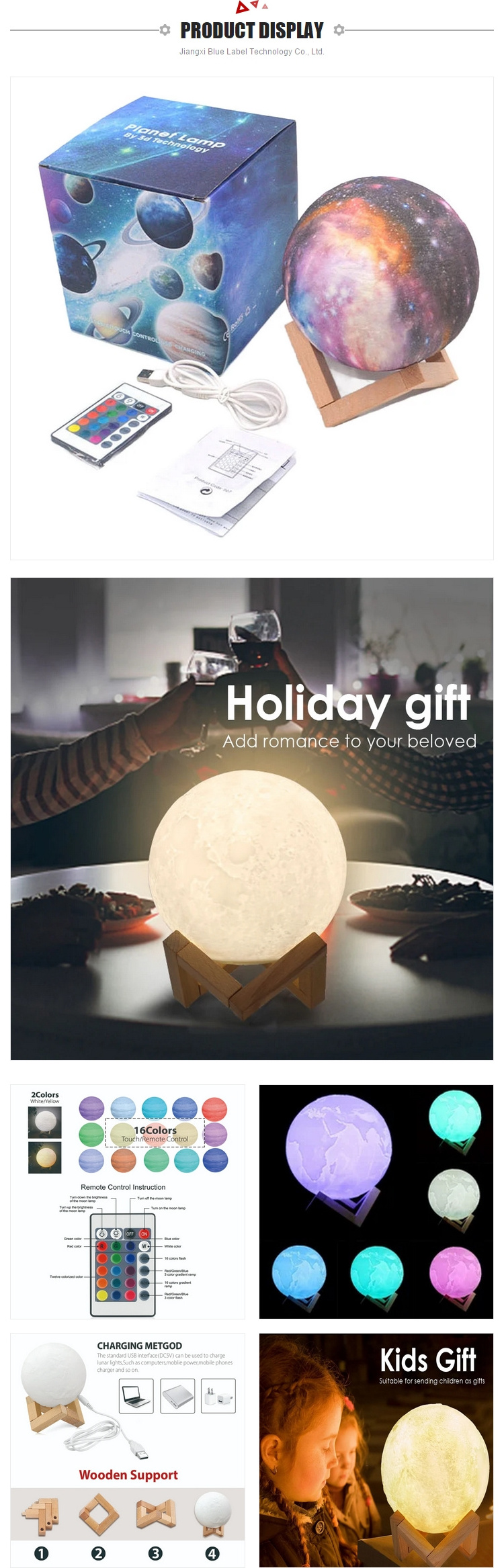 wholesale products Rechargeable lights round indoor decorative modern moon lamp led night light battery