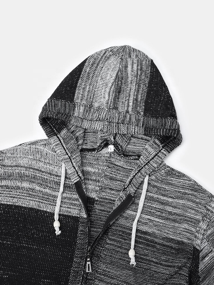 autumn winter men's casual long sleeve patchwork zipper knitted hooded sweater coat hoodie cardigan men