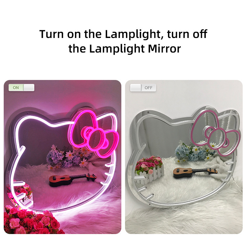 New Design Mirror With Led Light For Girls' Room Decorative Lignts Hello Kitty Vanity Mirror Neon Mirror Custom