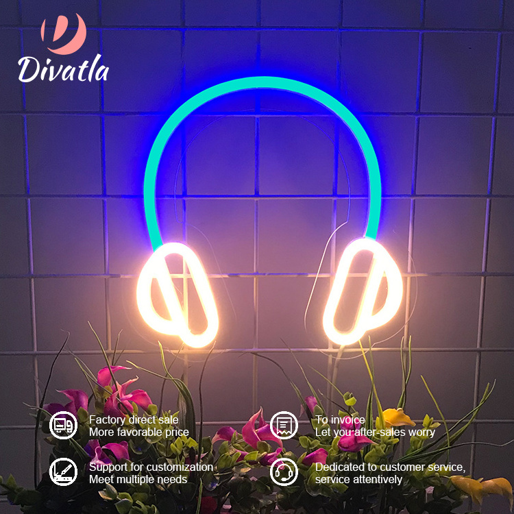 DIVATLA Hot Selling Creative Headphone Music Studio Decoration 4W Customize LED Neon Light Sign