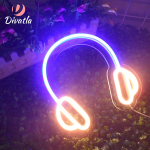 DIVATLA Hot Selling Creative Headphone Music Studio Decoration 4W Customize LED Neon Light Sign