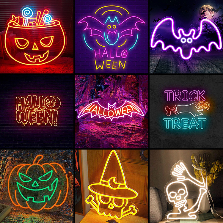 DIVATLA Halloween Pumpkin Skull Decoration Party Decor Strip Flex Acrylic Event LED Custom Neon Sign Light