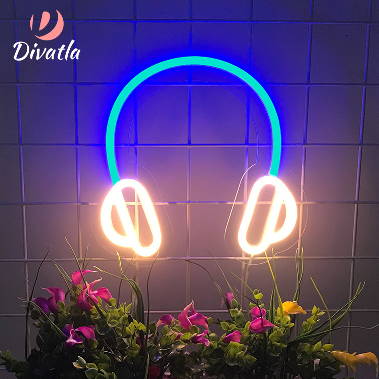 DIVATLA Hot Selling Creative Headphone Music Studio Decoration 4W Customize LED Neon Light Sign