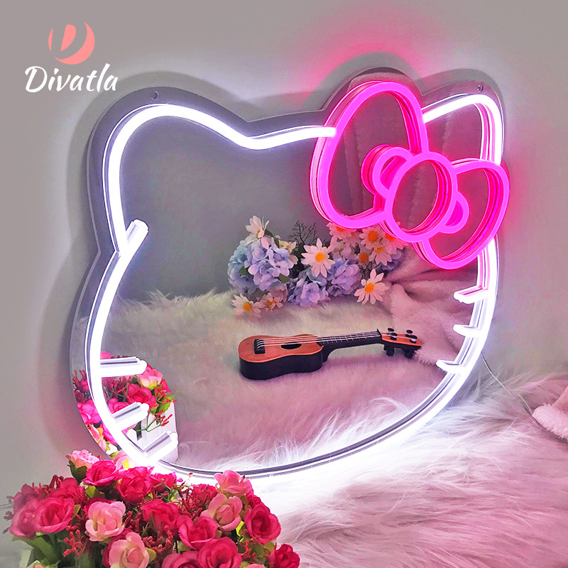 Hot Sellers Neon Mirror With Led Light For Girls' Room Decorative Lignts Hello Kitty Led Mirror For Decoration Neon Light