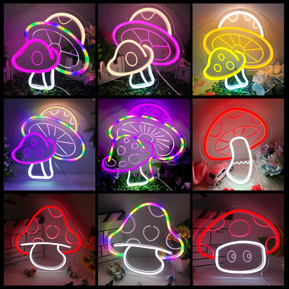 DIVATLA Custom LED Mushroom Neon Sign, USB Powered Neon Signs for Wall Decor, Home, Cute Neon Lights for Bedroom Living Room