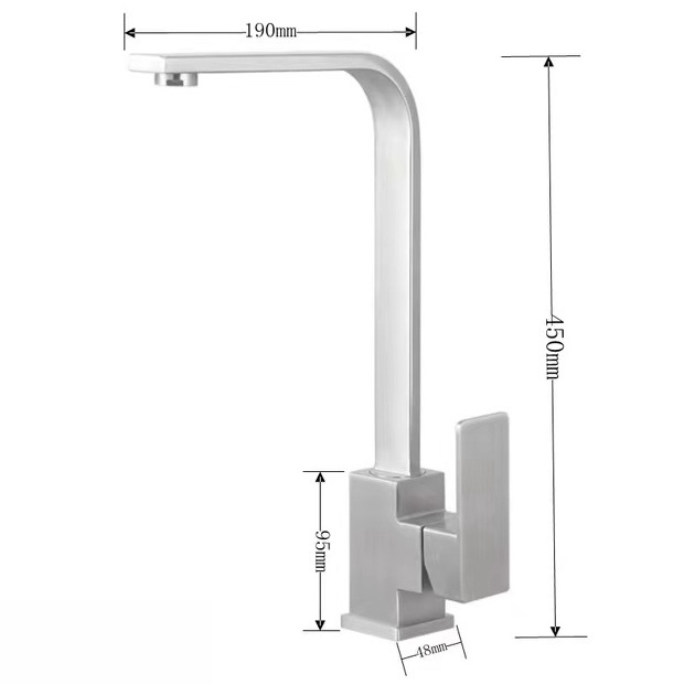 304 stainless steel square sink faucet with watermark faucet drawing process kitchen rotating nozzle