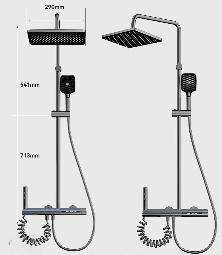 Shower System Set Piano key Ambient Light Full Copper Thermostat Digital Display Gunmetal Gray Modern s faucet