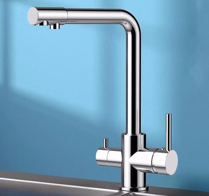 Morden Dual Handle 3 way Sink Drinking Water Filter Tap Brushed Hot Cold Water Purifier Kitchen Tap