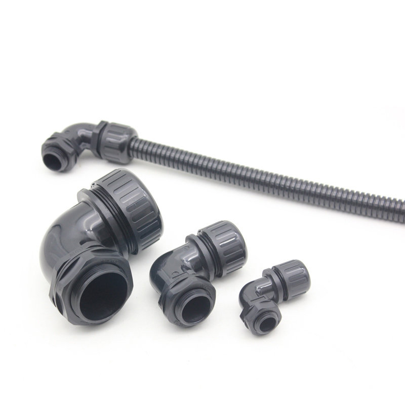 PG29 Plastic NPT1/2 Pipe Flexible Hose Connector M16 PVC Waterproof 90 Degree Nylon Conduits Fittings for Outdoor Box Factory