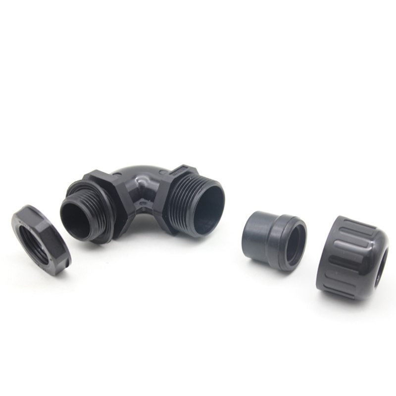 M32 Liquid Tight NPT 1'' Elbow PVC Plastic PG16 Pipe Flexible Hose Connector 90 Degree Nylon Conduits Fittings for Outdoor Box