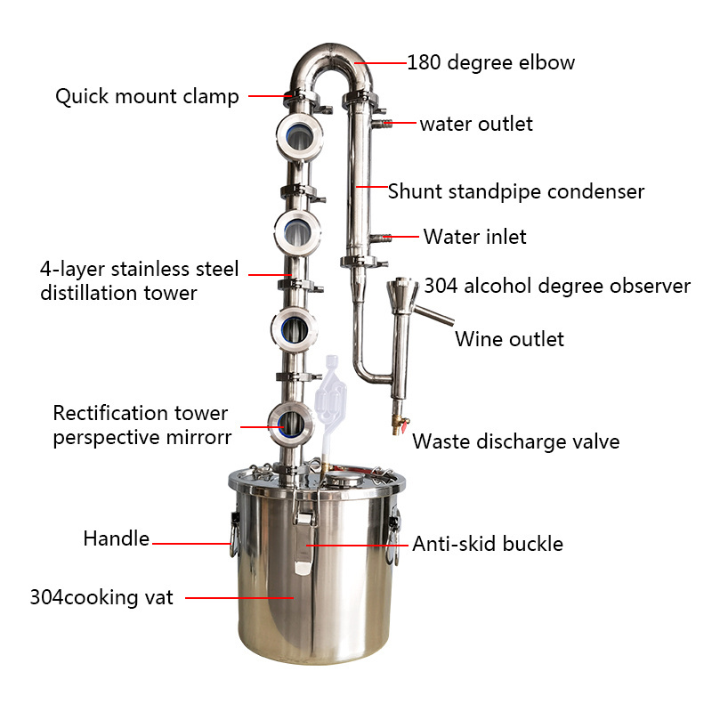 50L Wine degree viewer Household Alcohol distiller Whiskey rum Distiller 4 layer copper core distillation tower Private winery