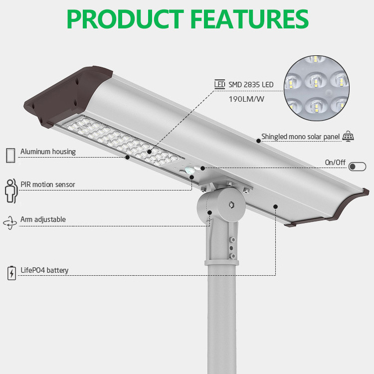 Patent Design 30W 50W 70W Integrate Aluminum Solar Street Light With Remote Control PIR Motion Sensor