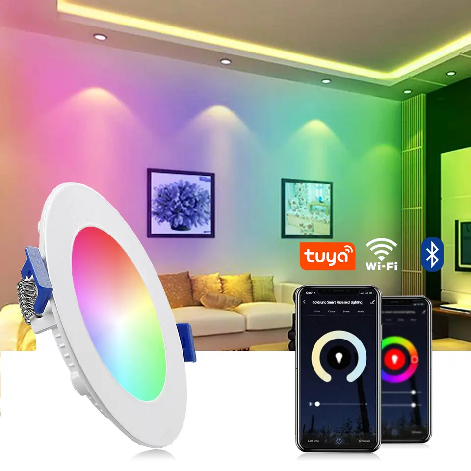 Round 4 inch RGB  Smart Flat Slim Panel Light Recessed Light Slim Panel Dimmable LED Pot Lights