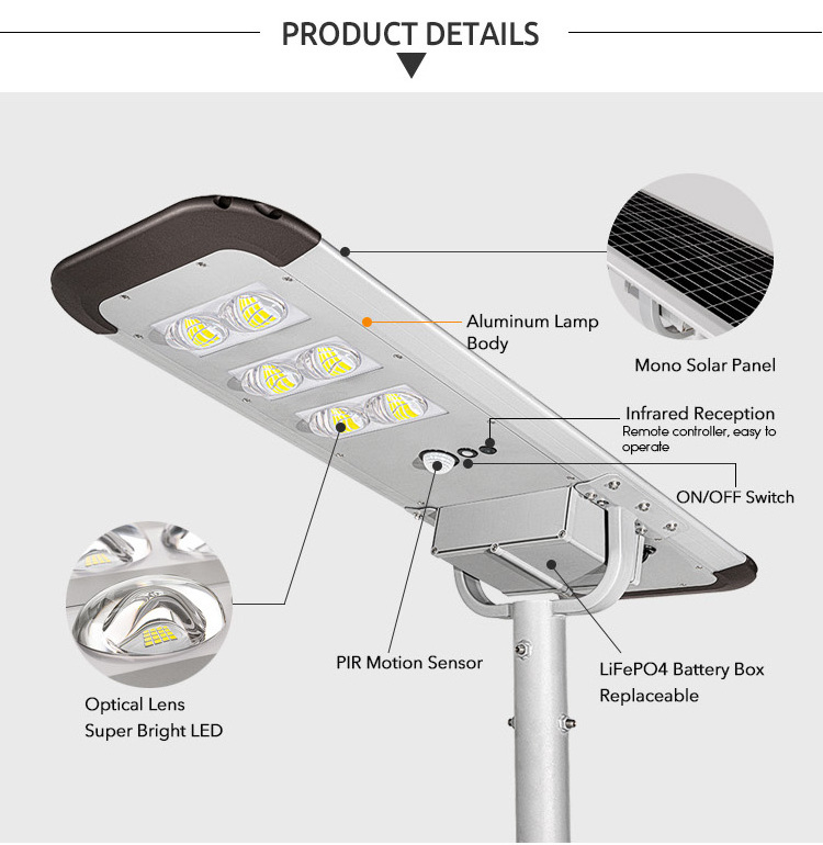 30w 60w 90w 100w 120w 150w 300w outdoor IP65 waterproof led road all in one solar street light with remote solar street light