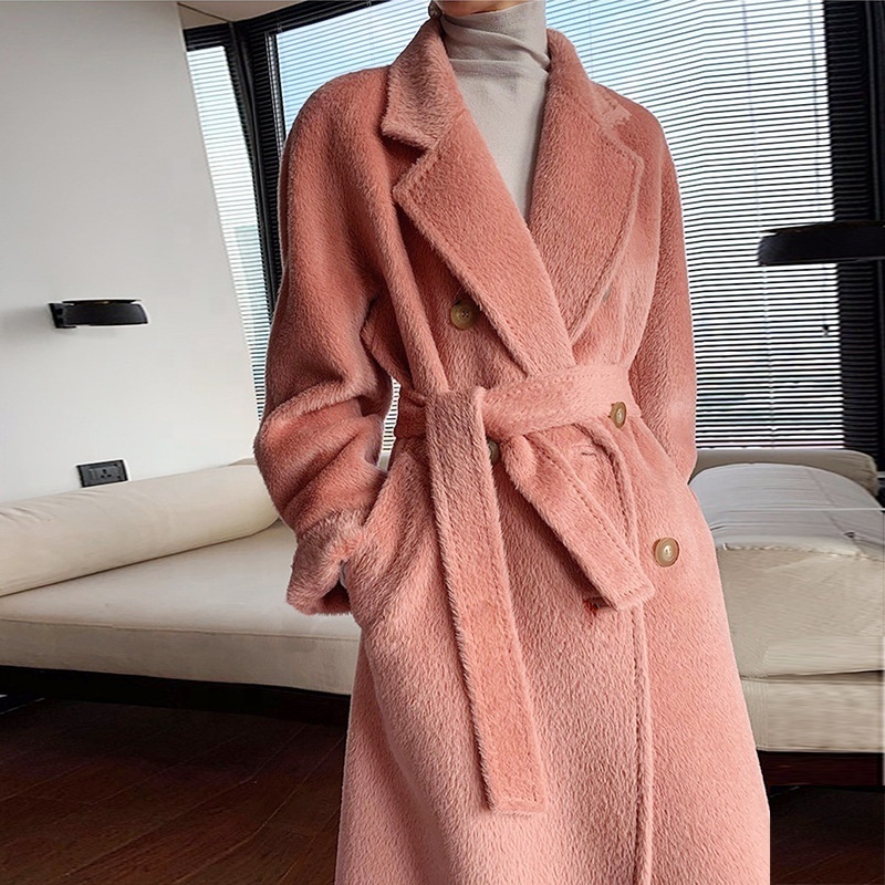 High-end famous brand light luxury Su Li cashmere coat Women's Mid-length thickened winter alpaca wool woolen coat one piece