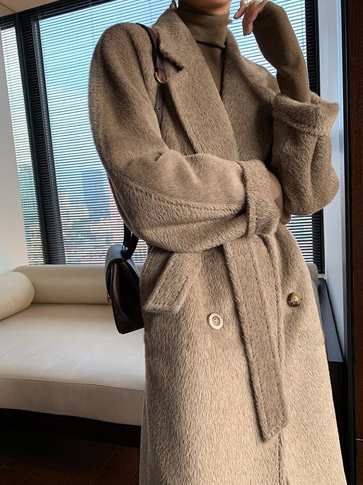 High-end famous brand light luxury Su Li cashmere coat Women's Mid-length thickened winter alpaca wool woolen coat one piece