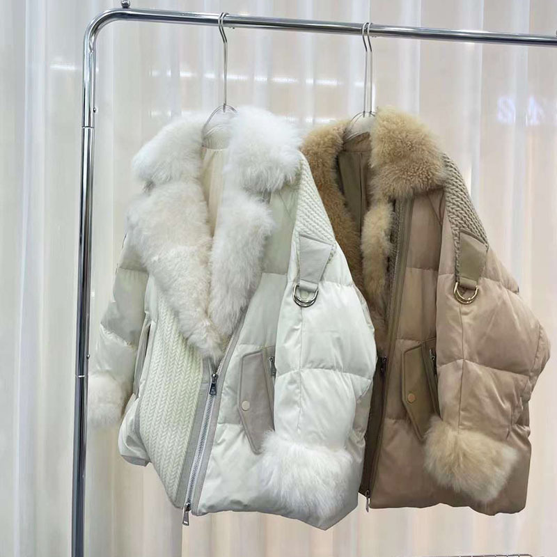 High-End Goat Hair Genuine Fur Collar Fur Down Jacket Female Loose And Warm Down Jacket Leather And Fur Integrated Slimming Coat