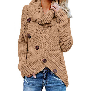 Jumper Sweaters Knit Fashion Factory Readymade And Custom Oem Winter Ladies Heather Gray Buttoned Wrap Turtleneck Women Sweater