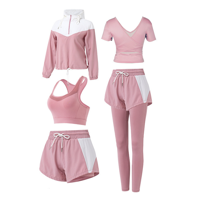 Oversized fitness training suit Five Piece Pink jogging suit ropa deportiva mujer tendencia 2022 wholesale sweat suits for women