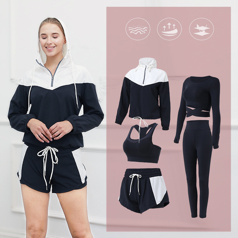 Oversized fitness training suit Five Piece Pink jogging suit ropa deportiva mujer tendencia 2022 wholesale sweat suits for women