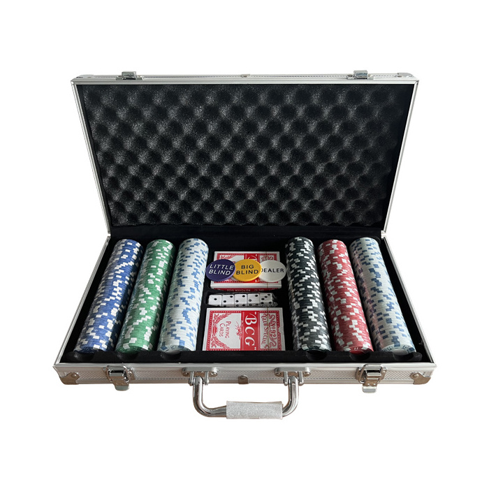 Factory Supply Custom Ceramic Poker Chip 300 Casino Poker Set With Aluminium Case Playing Cards Dealer Button