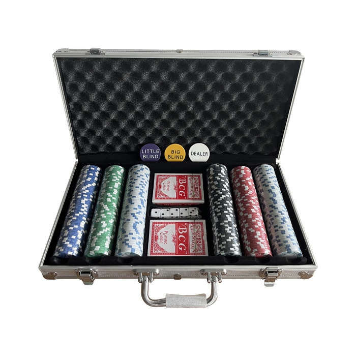 Factory Supply Custom Ceramic Poker Chip 300 Casino Poker Set With Aluminium Case Playing Cards Dealer Button