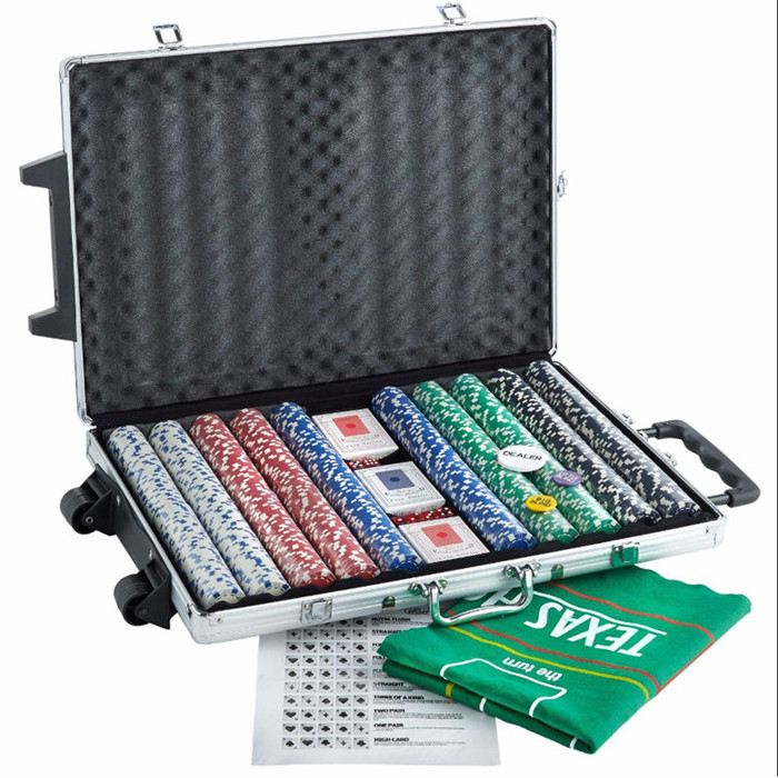 Professional 1000pc Poker Chips Set Custom Poker Set With Aluminum Case Dealer Buttons, 2 Decks of Cards and 5 Dices