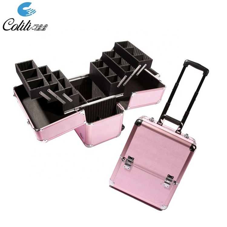 Multi Rolling Aluminum Metal Makeup Organizer Smart Cosmetic Suitcase