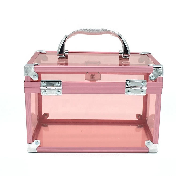 Clear locking aluminum makeup jewelry storage acrylic vanity case