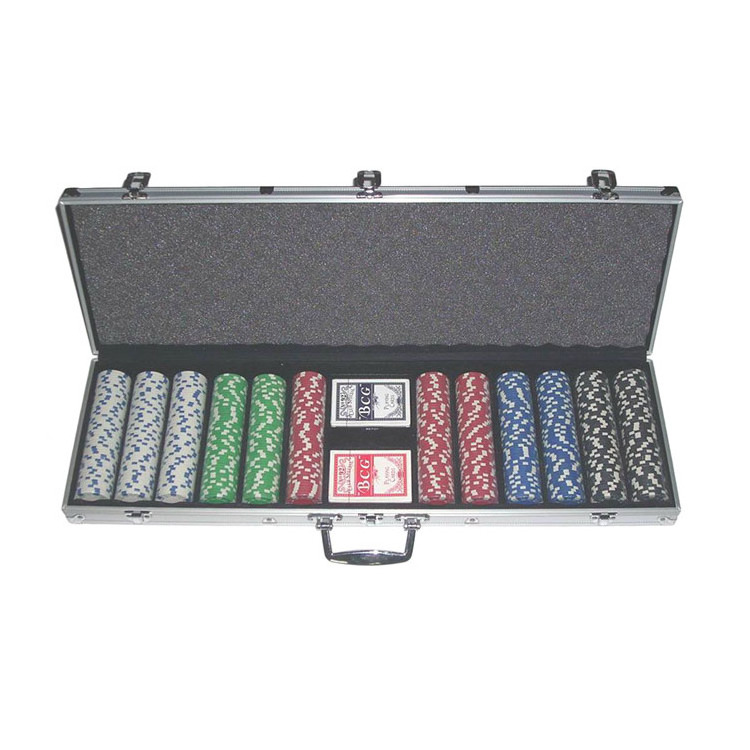 Casino professional 500 poker chip set in trolley aluminum case