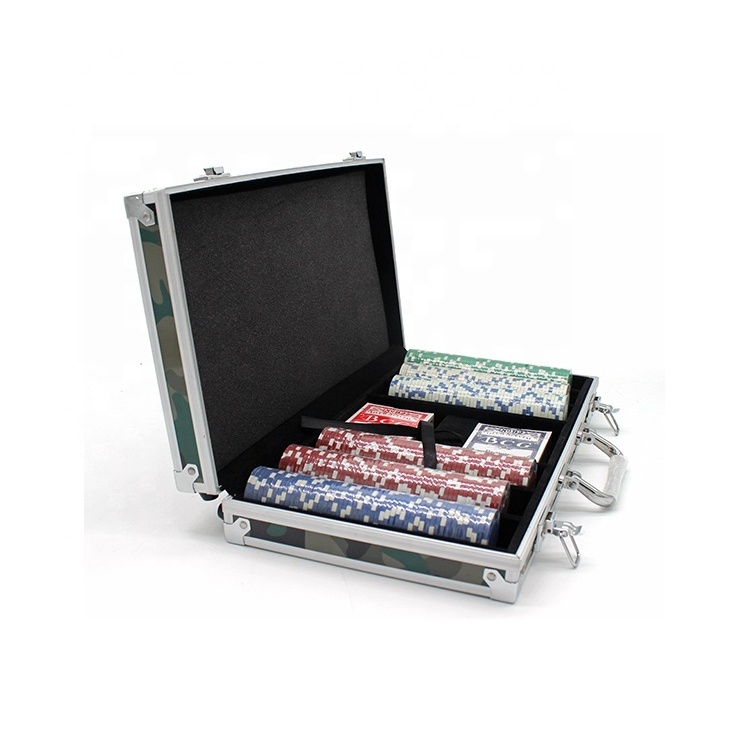 Professional Aluminum Case Gaming ABS 300 Poker Chips Set with Wooden Insert